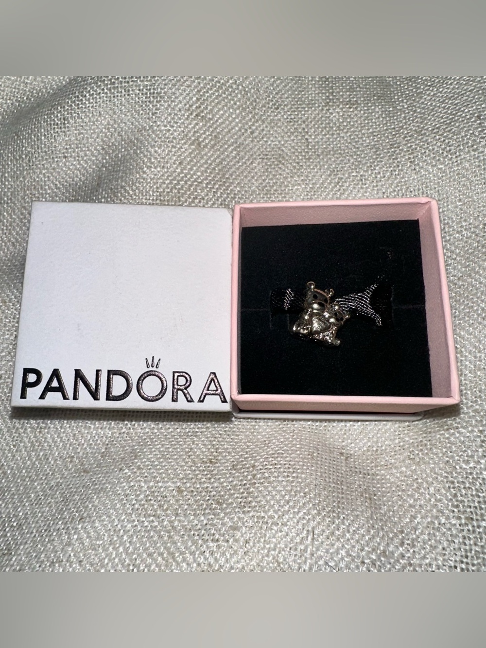 NIB Pandora Retired Sterling Silver Hugging Teddy Bears Charm